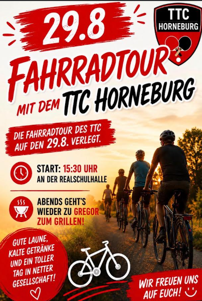 Plakat zur Fahrradtour des TTC Horneburg am 29. August 2026